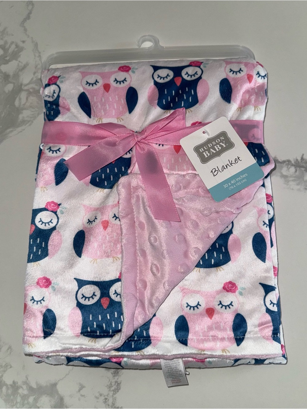 Hudson Baby Sleeping Owl Plush Minky Dot Girls Blanket NEW